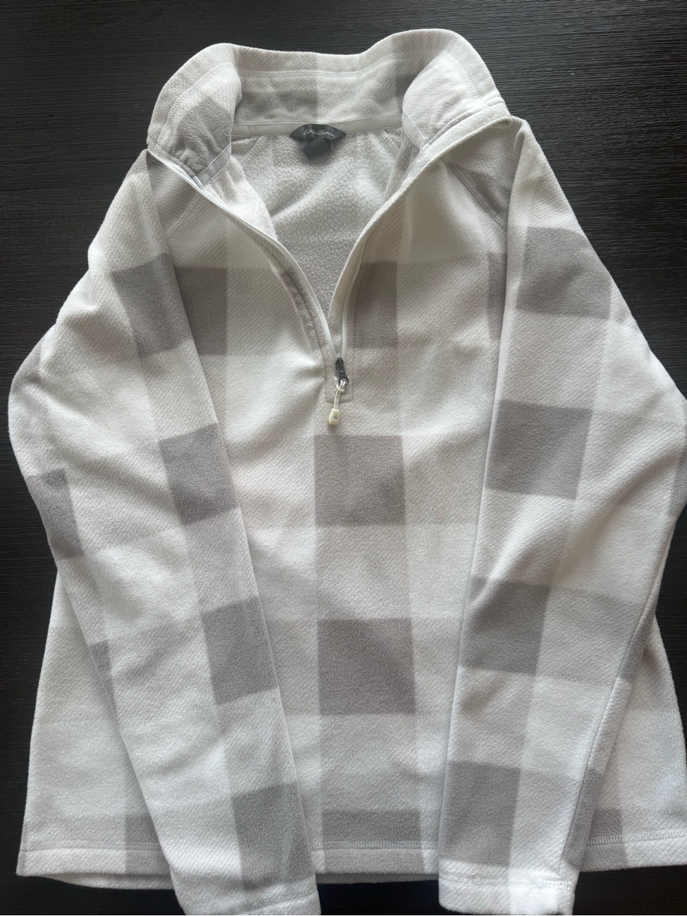 Eddie Bauer Women’s Zip-Up Plaid Pullover - Light Gray & White